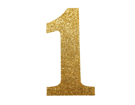 Number 1 in gold glitter isolated on a white background, cut out