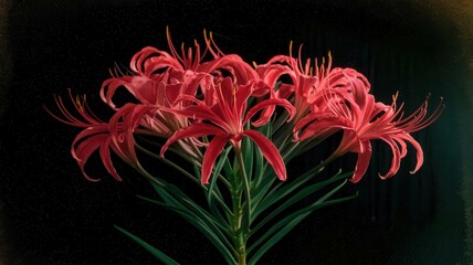 A bunch of red flowers with long stems