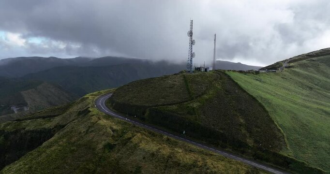 Lagoa do Fogo telecommunication tower, antenna ath the top of the hill.