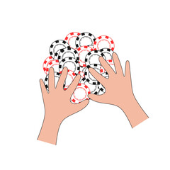 Hands gathering poker chips - casino gambling vector illustration.