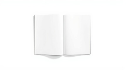 blank book mockup with open pages on white background, ideal for showcasing designs or artwork. Perfect for presentations and creative projects