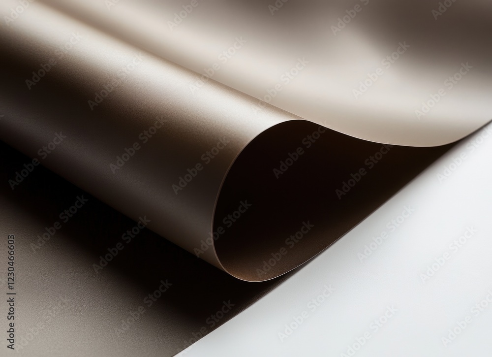 Poster curved brown paper sheet displaying smooth texture and subtle sheen in natural light
