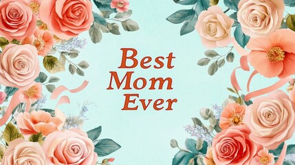 Happy mother's day layout design with roses, lettering, ribbon,frame and flowers background.Vector illusion of Best mom,mum ever flyer and Card Design template.