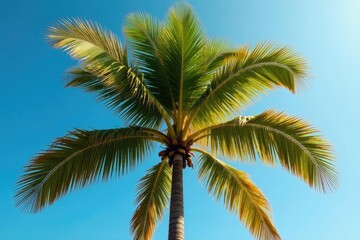A majestic palm tree with bright yellow flowers, palm tree, bloom