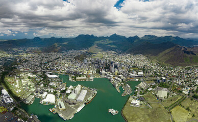 Aerial view: Panorama Port Louis, Mauritius island