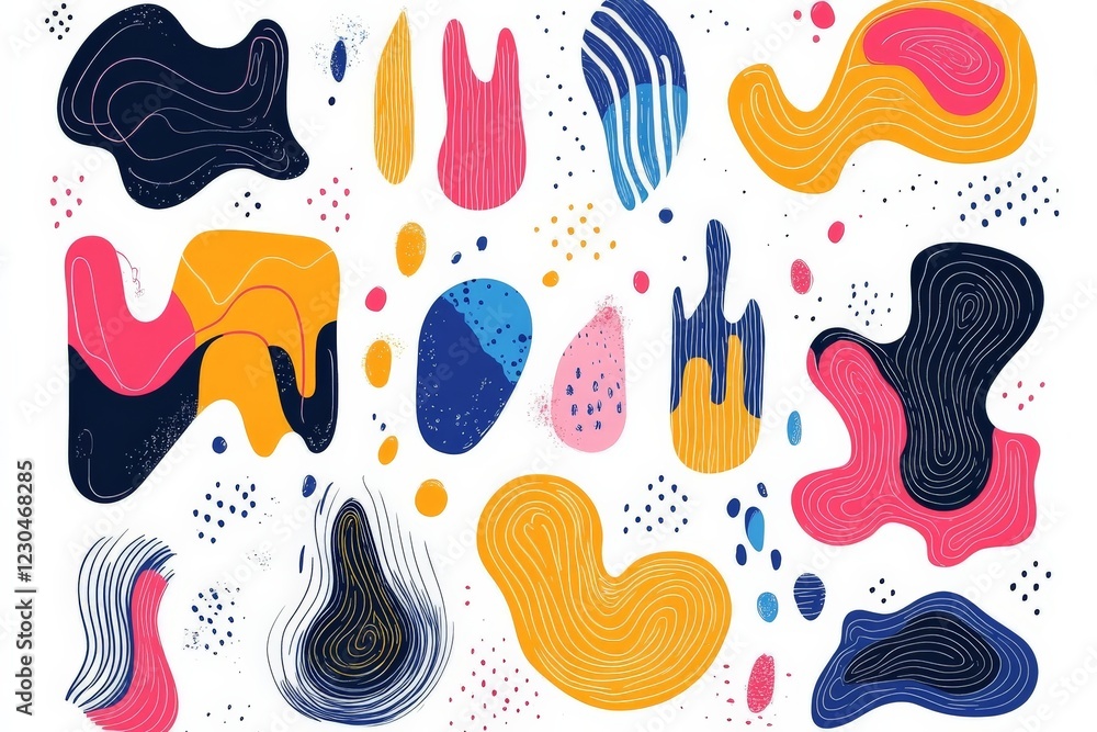 Aufkleber Colorful abstract shapes and patterns create a vibrant design on a white background
