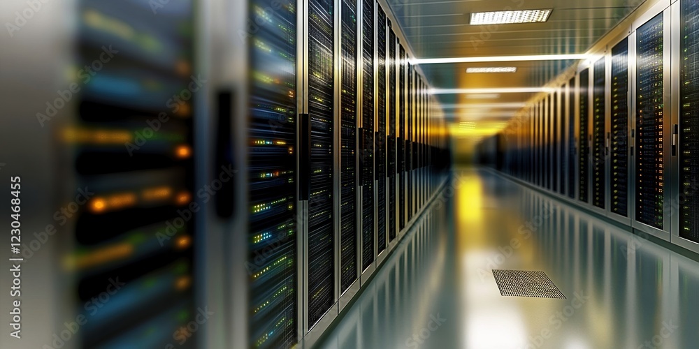 Poster efficient server room with racks and storage for data management