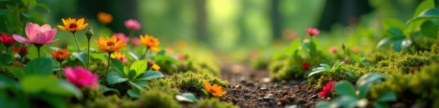 Colorful herbstblumen scattered on a forest floor, rosa, nature, herbstblumen