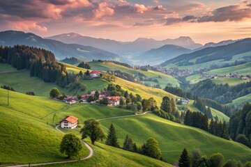 Surreal Bavarian Countryside: Aerial View of Rolling Hills and Farms