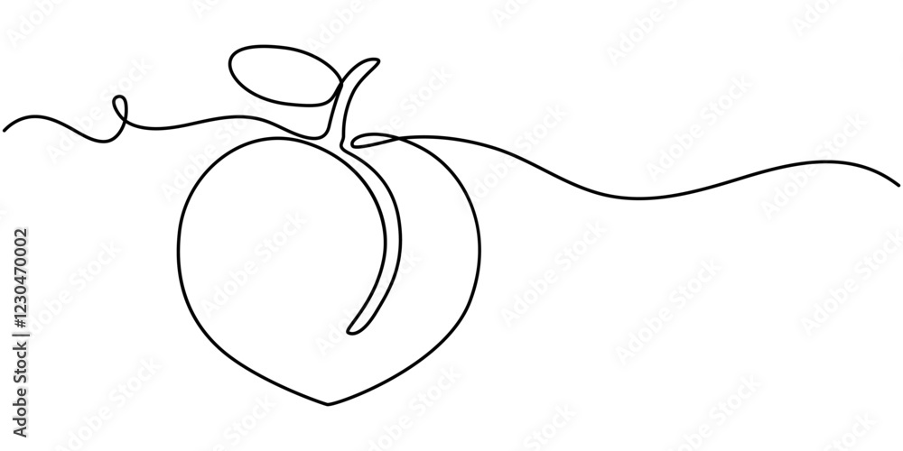 Poster peach fruit in continuous line art drawing style. simple black sketch made of one line isolated on w