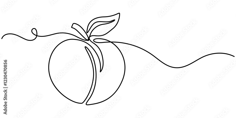Poster peach fruit in continuous line art drawing style. simple black sketch made of one line isolated on w