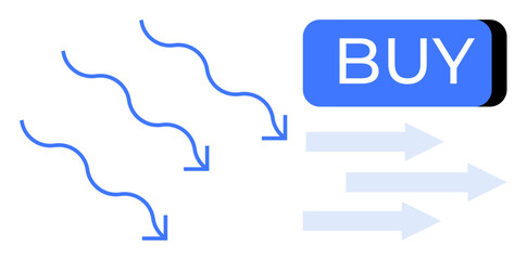 Arrows moving towards a BUY button suggestive of lead conversion. Ideal for e-commerce, online marketing, digital strategy, customer journey, sales funnel, business growth, and advertising campaigns