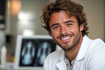 Obraz premium Dentist consulting with a patient in a modern dental clinic, showcasing a friendly atmosphere and professional care