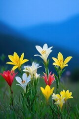Fototapeta premium Colorful Wildflowers Blooming in a Scenic Mountain Landscape