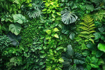 Lush Green Tropical Foliage Wall Display