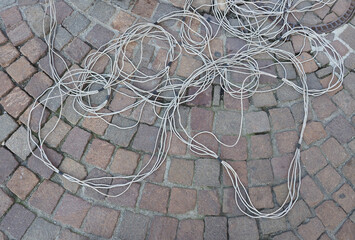 wires on tiled floor