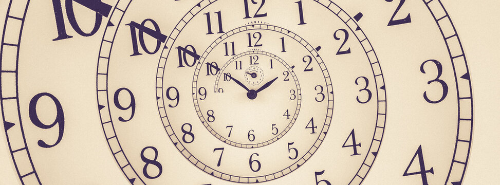 Time background. Concept of hypnosis, past, future. Round spiral, droste graphic.