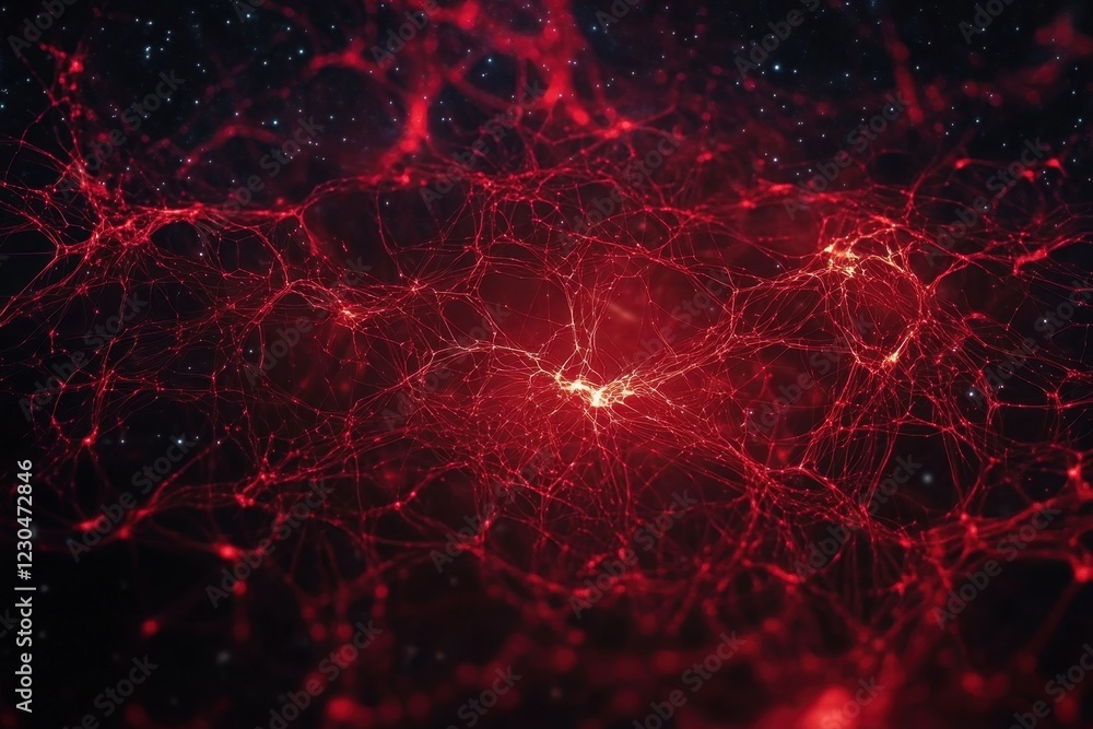 Aufkleber red neural network visualization showcases intricate connections in digital art