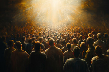 people walking towards the light