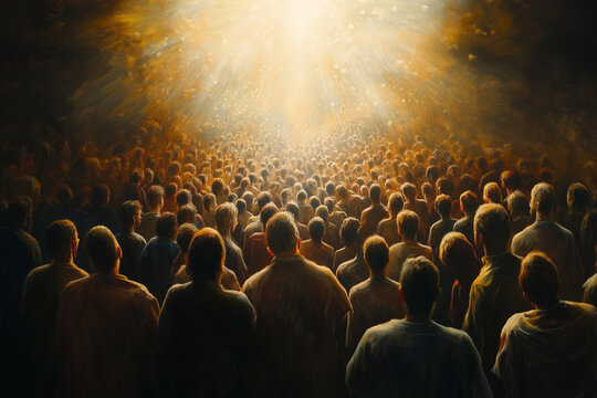 people walking towards the light