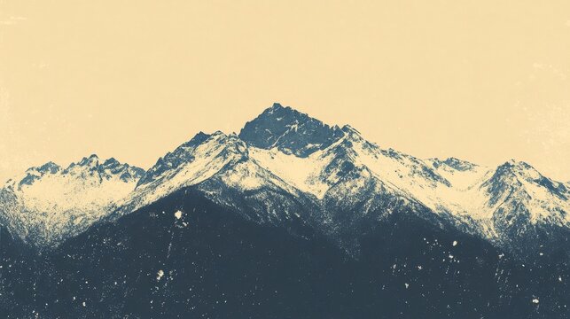 Abstract dotted mountain range in overlayed pointillist grunge texture style. Vintage photocopy of snowy range of hills, mounted landscape with grainy noise. Retro halftone vector illustration.