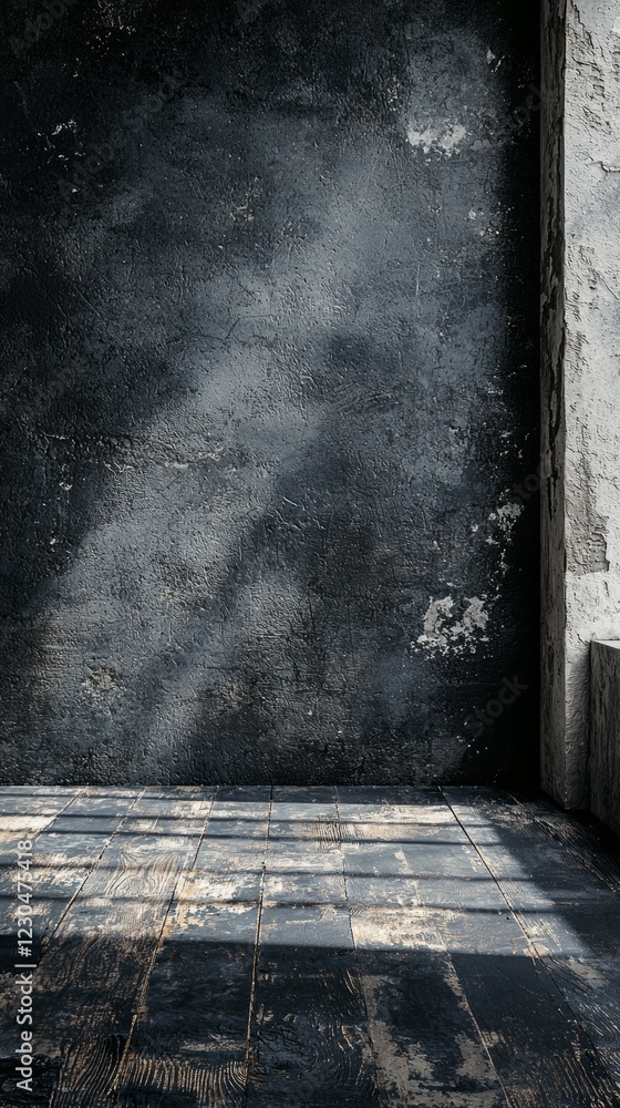 Poster in a softly lit space, a dark gray matte surface meets the interplay of light and shadow. the textur