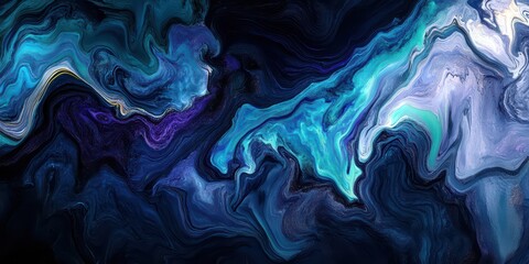 Abstract Wave Patterns in Blue and Purple Fluid Art Background
