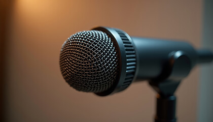 Fototapeta premium Close-up of a studio microphone in a warm, inviting setting