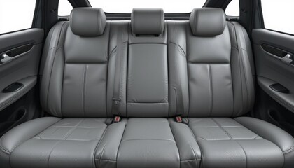 Fototapeta premium Gray leather rear car seats with headrests and seatbelts inside vehicle