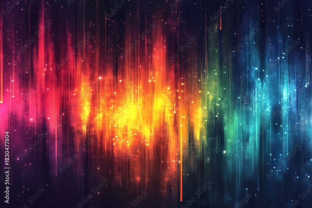 Aufkleber Colorful sound waves creating a vibrant visual representation of music in a dark starry background