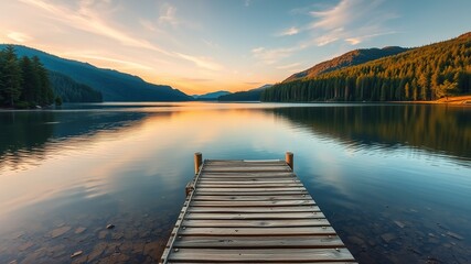 Obraz premium Serene Sunrise Lake Pier Landscape