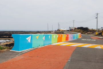 Udo Island, Jeju Island province, South Korea, Jeju-do, panoramic aerial view of coastline sea landscape in a sunny day, U-do Island, Soseom cow island, Jeju-si