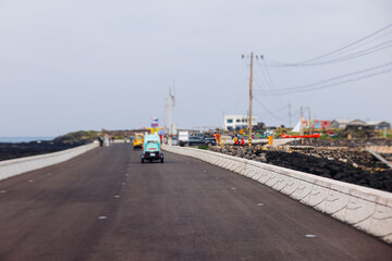 Udo Island, Jeju Island province, South Korea, Jeju-do, panoramic aerial view of coastline sea landscape in a sunny day, U-do Island, Soseom cow island, Jeju-si