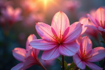 Fototapeta premium Iridescent blooms shining brightly in sunlight, glow, light, bright