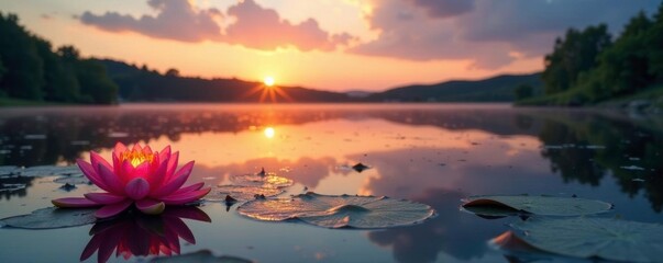 Water lily pond on a serene lake shore at sunset, #reflections, #lakeside