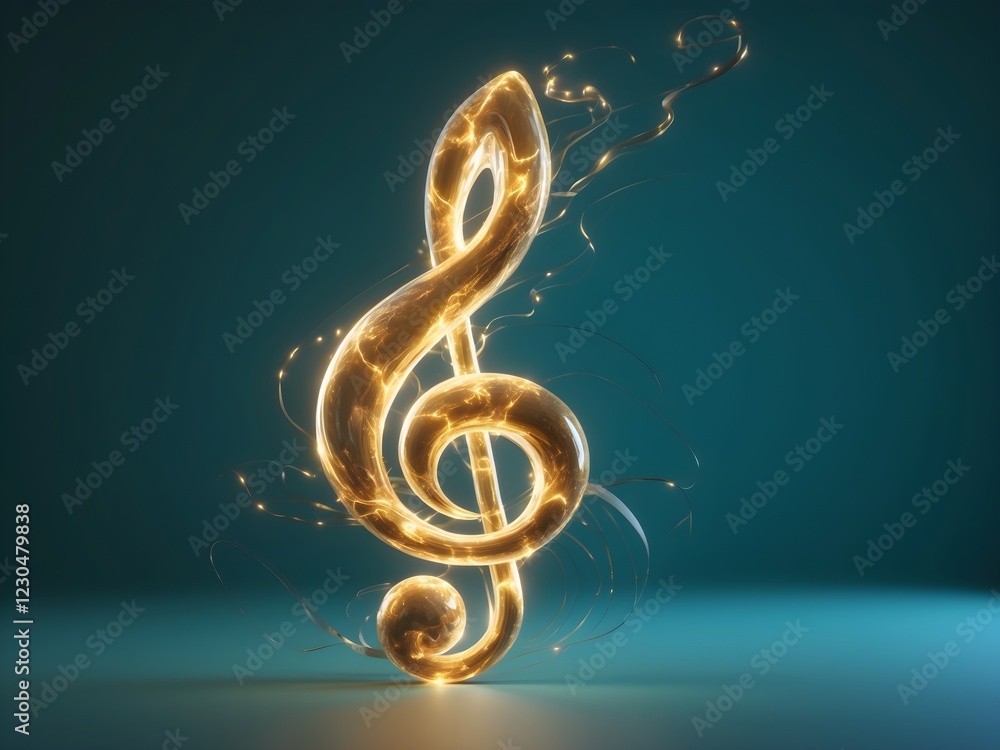 Fototapete a gold treble clef on a black background.single music note design element on dark background.golden 