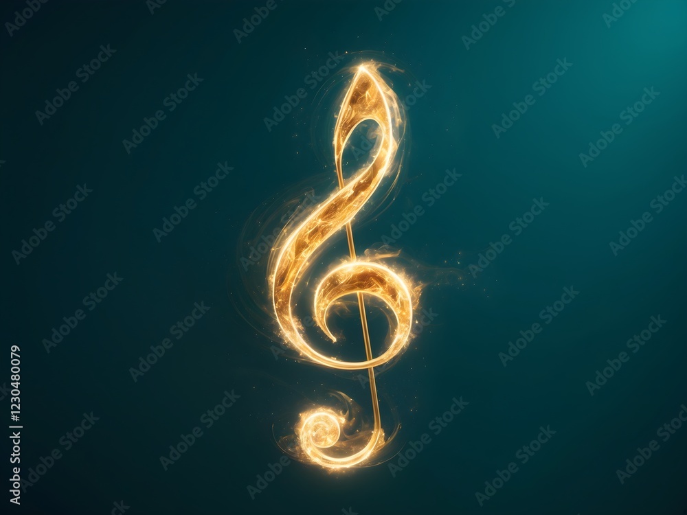 Fototapete a gold treble clef on a black background.single music note design element on dark background.golden 