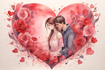 Illustration of a heart made of vintage flowers. Valentine's Day