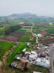 Udo Island, Jeju Island province, South Korea, Jeju-do, panoramic aerial view of coastline sea landscape in a sunny day, U-do Island, Soseom cow island, Jeju-si