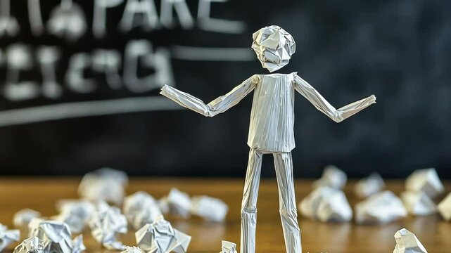 Creative expression through paper sculptures on a wooden desk in an inspiring workspace