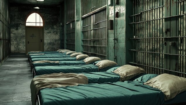 A Dark and Gloomy Prison Cell Block