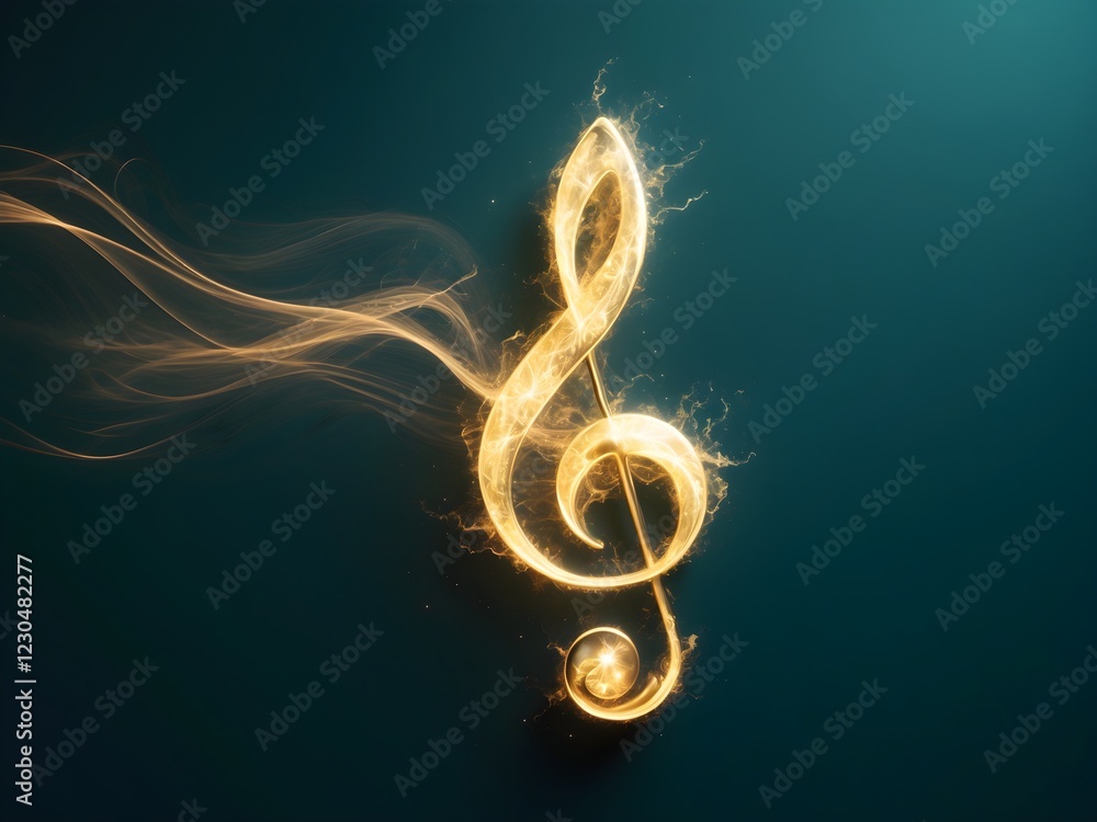 Fototapete a gold treble clef on a black background.single music note design element on dark background.golden 