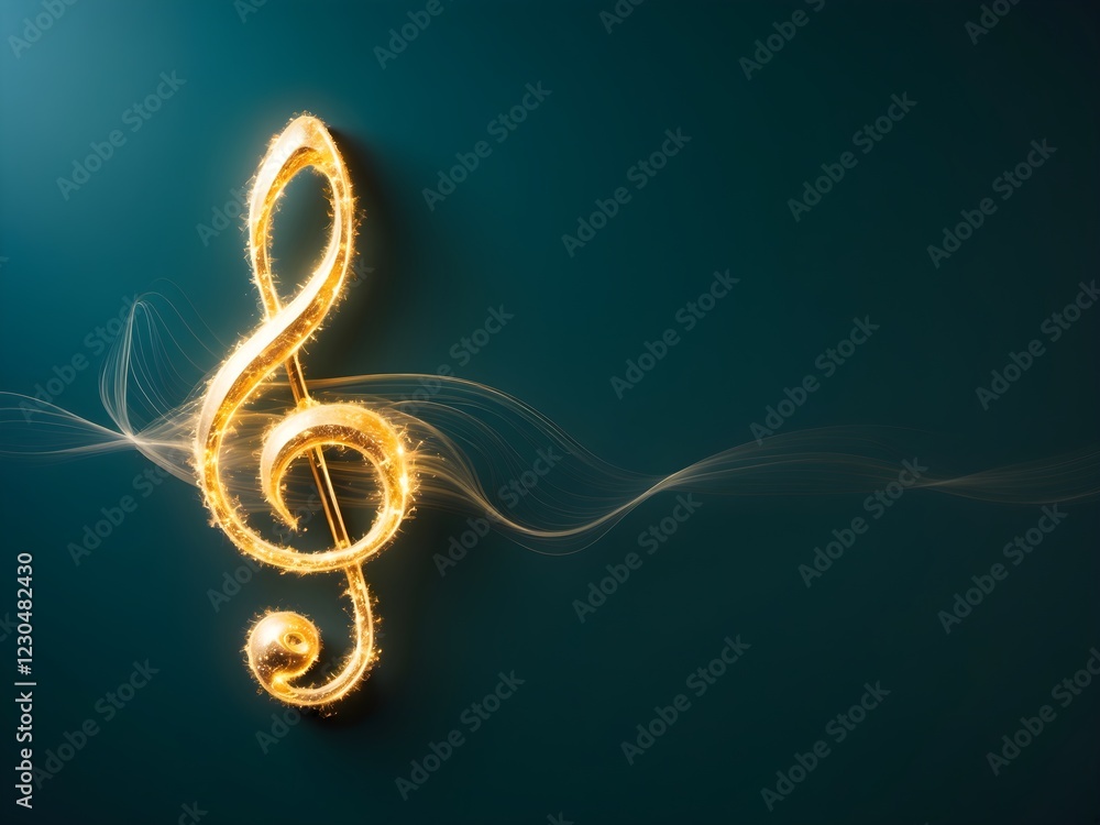 Fototapete a gold treble clef on a black background.single music note design element on dark background.golden 