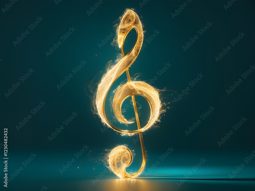 Fototapete a gold treble clef on a black background.single music note design element on dark background.golden 