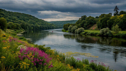 Fototapeta premium Agricultural Landscape with Tractors Working in Fields