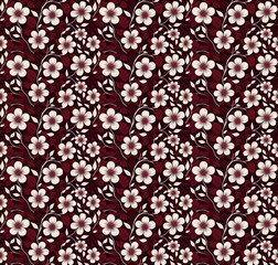 Dark cherry red seamless floral pattern with abstract blossoms and vines, elegant and harmonious design