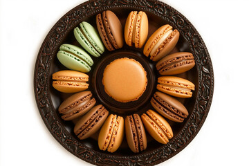 Arrangement of Macarons on Ornate Plate