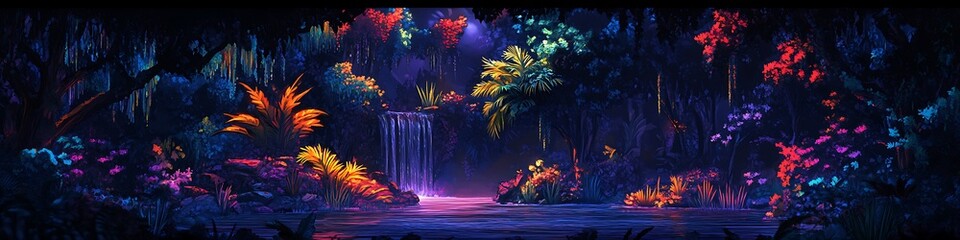 Obraz premium A dark yet vividly colorful setting for an action-adventure game