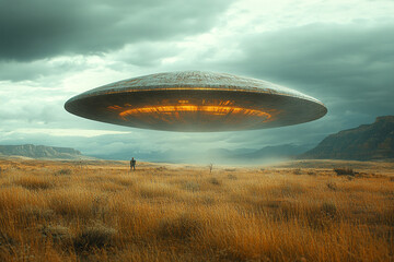 Spaceship Hovering Over Desolate Plains Awaiting Observation