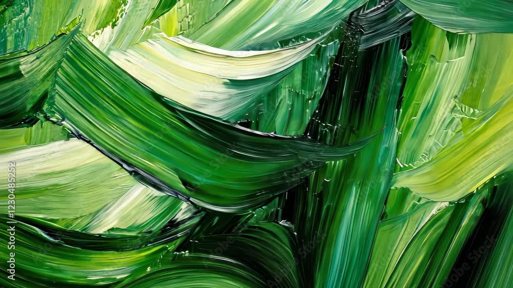 Poster dynamic abstract brush strokes in various shades of green create a vibrant visual experience, green 